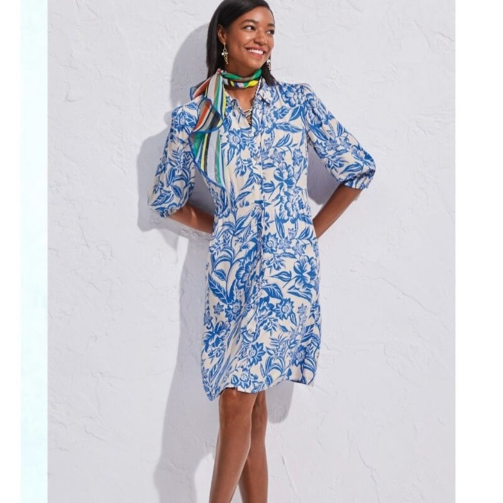 Cabi Blue White Floral Athena Dress S